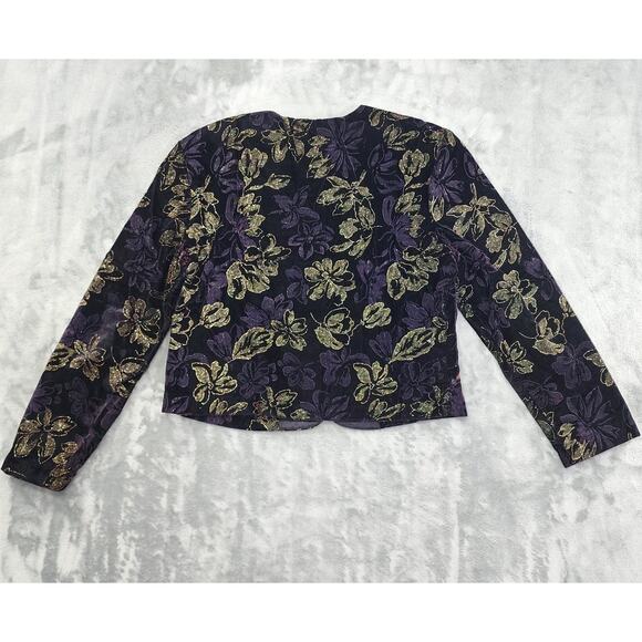 Vintage Norton McNaughton Velvet Collarless Jacket Size 12 Black Gold Glitter - Picture 2 of 6